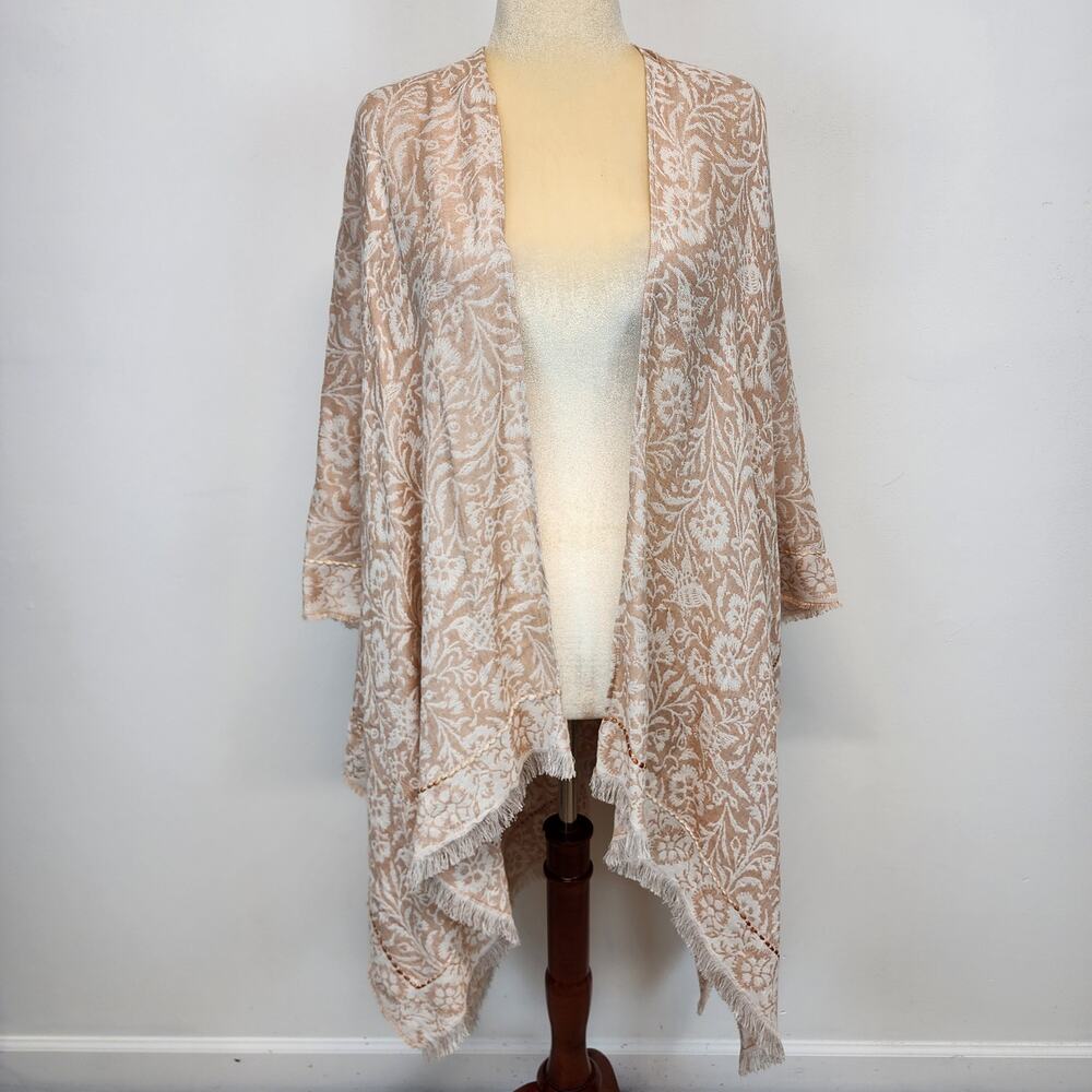 World Market Womens Kimono Cardigan Topper One Size Beige Cream Fringe Coastal